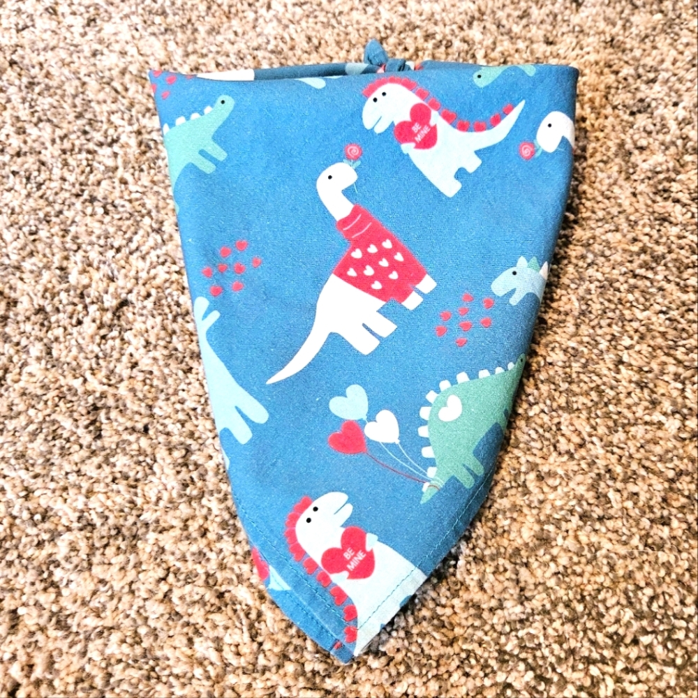 DINOSAUR VALENTINES DAY DOG BANDANA  XS